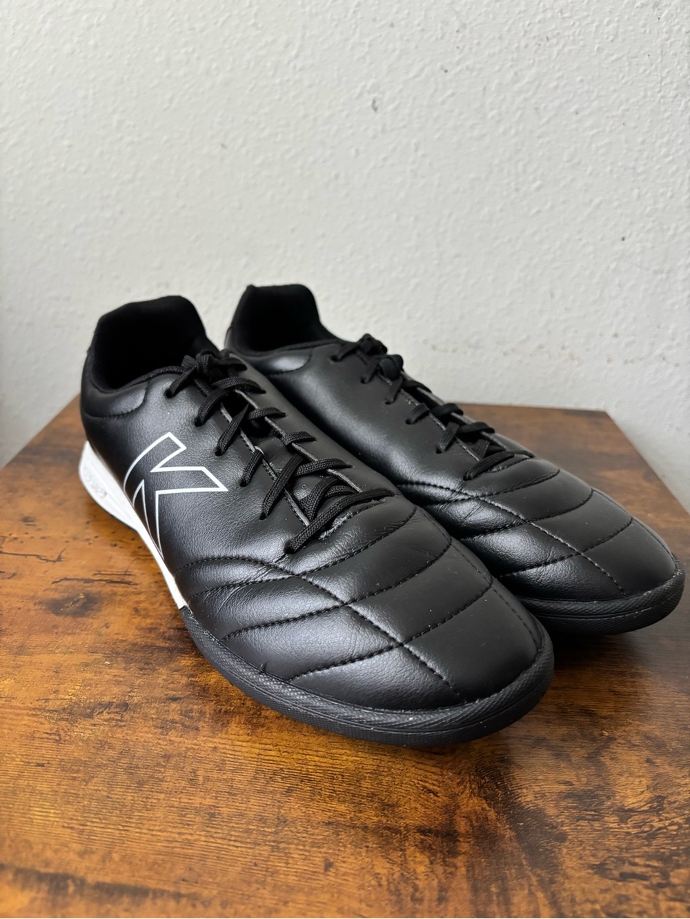 Men's Black Athletic Indoor Soccer Shoes with White Logo